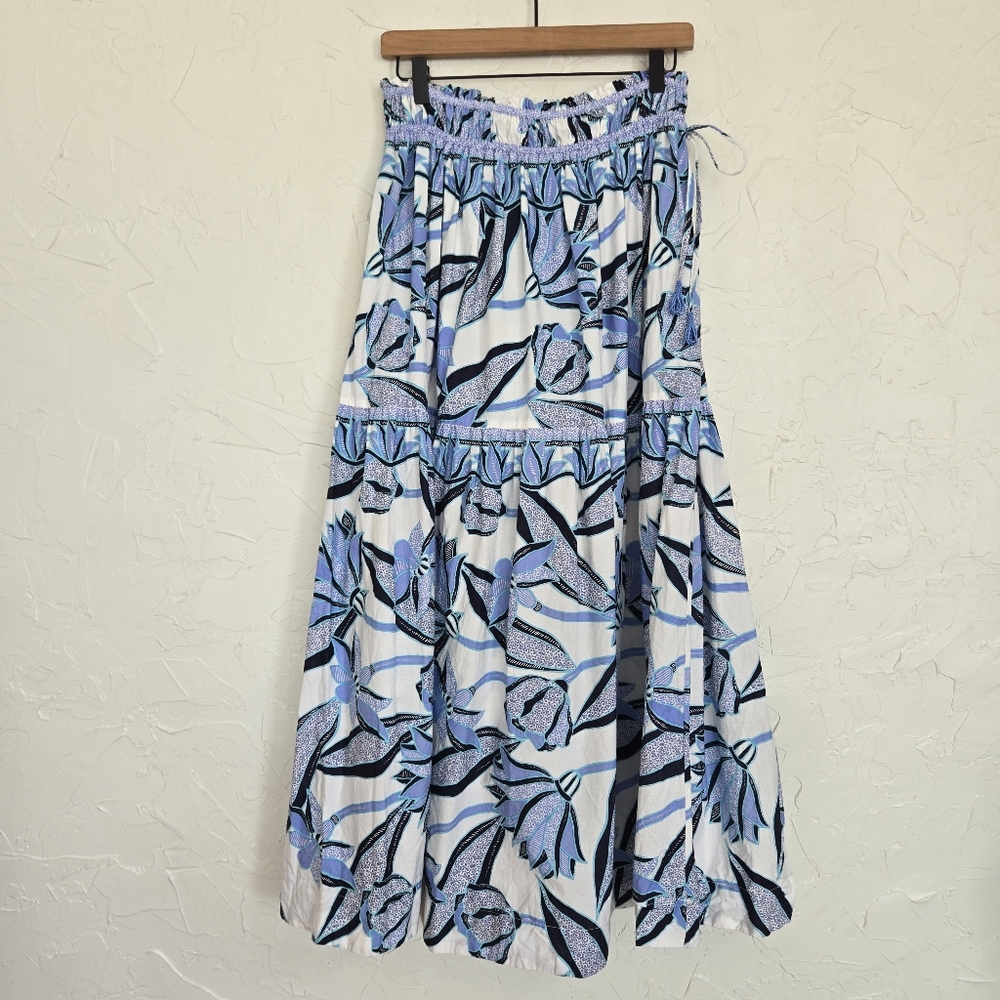 Omika Floral White Blue Boho Rosalita Maxi Skirt, S - Picture 7 of 11